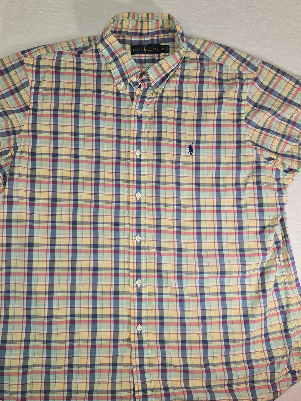 Polo Ralph Lauren Button Down Shirt Mens XL  Pastel Plaid Short Sleeve Preppy